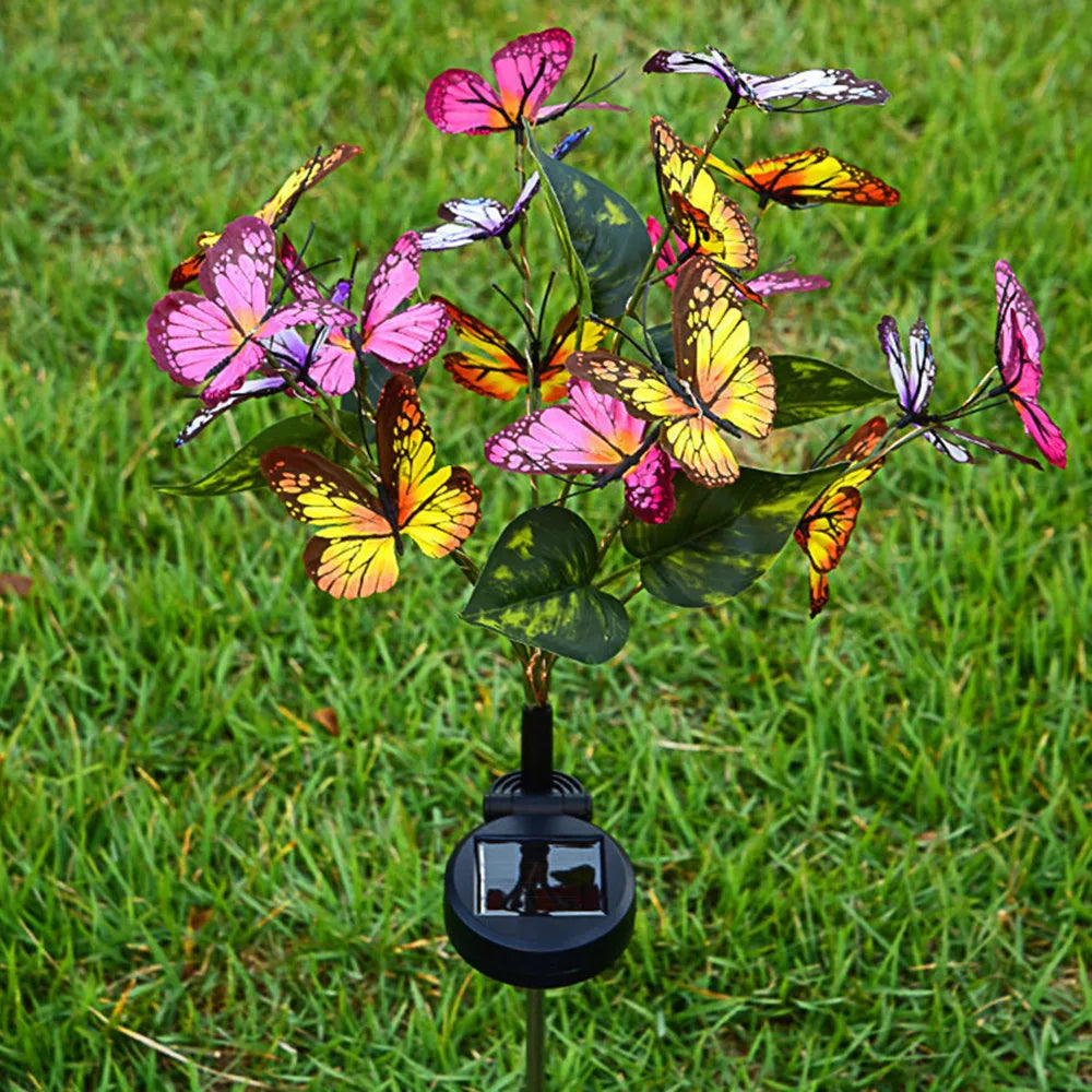 lampe solaire multicolore papillons feuilles moderne décoration extérieure jardin vacances noël transparente
