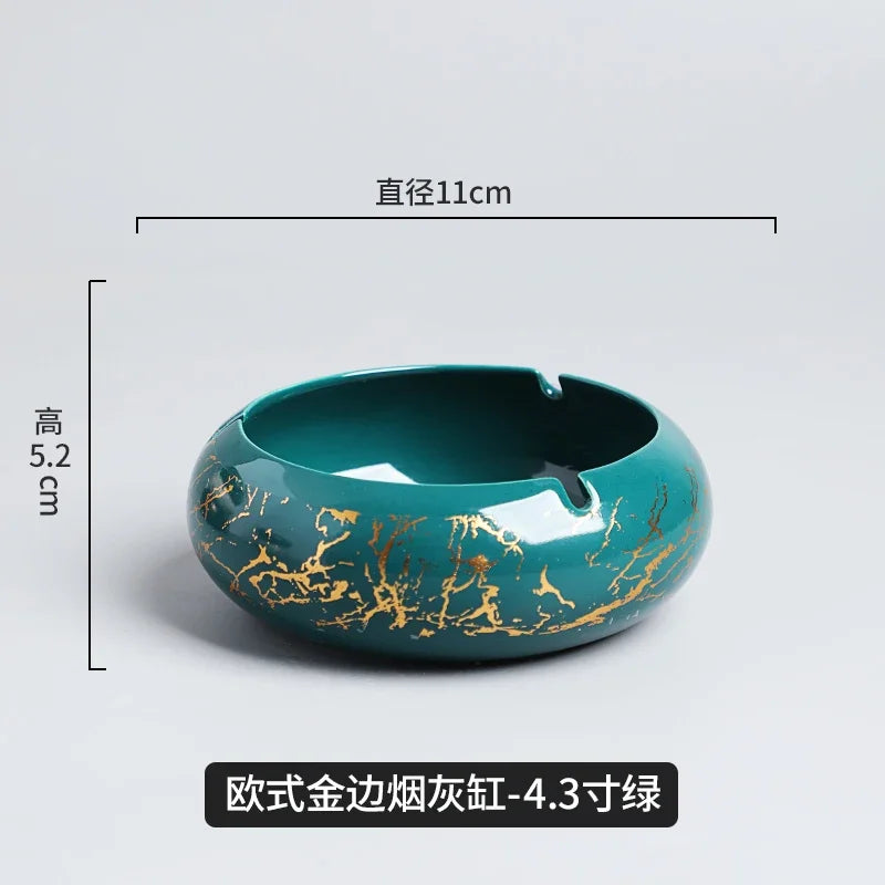 cendrier porcelaine marbré vert doré classique salon maison