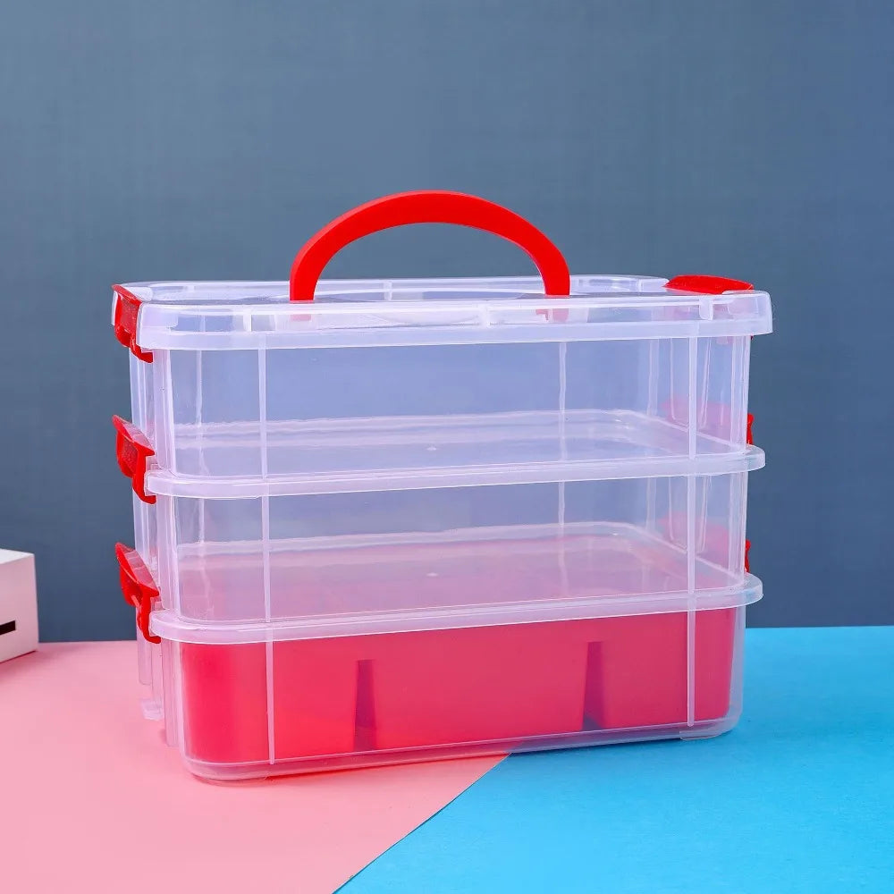 boîte rangement transparente moderne multicolore compartiments réutilisable plastique respectueux environnement poignées détachables