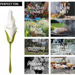 outil pliant fleur serviettes decor table papier plastique rose blanc violet rouge vases assiettes