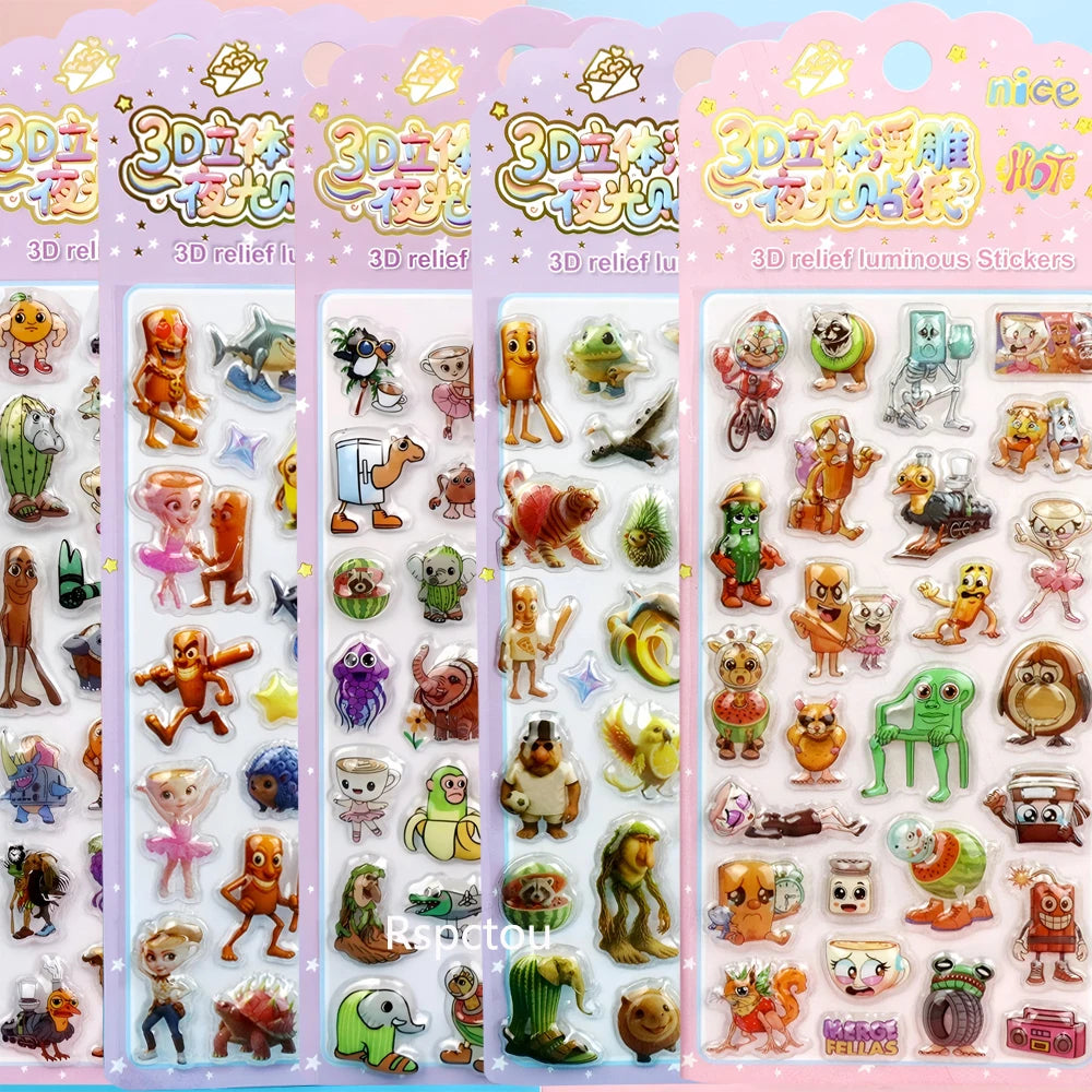 sticker 3d lumineux multicolore cartoon animal personnage adhésif portable téléphone decoration pack five