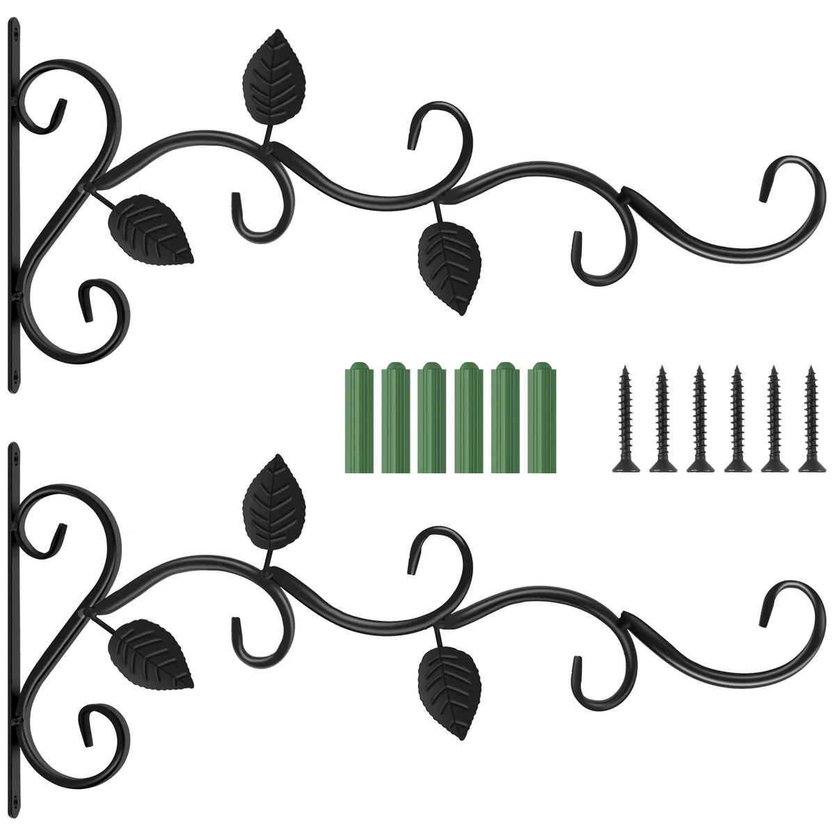 supports muraux plante suspendue noir feuilles stylisées vis piquets artisanal floral