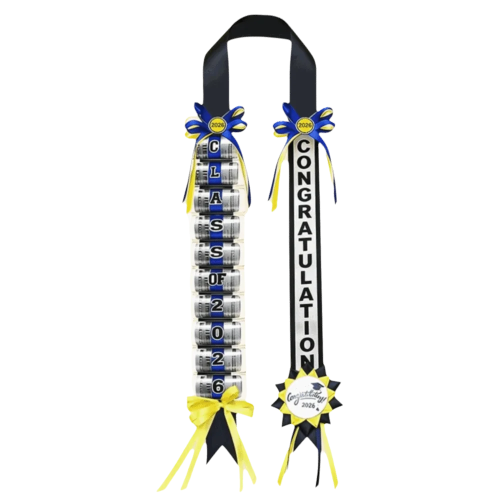 rubans graduation class of 2026 décoration voiture broches festives opaques rouges verts or