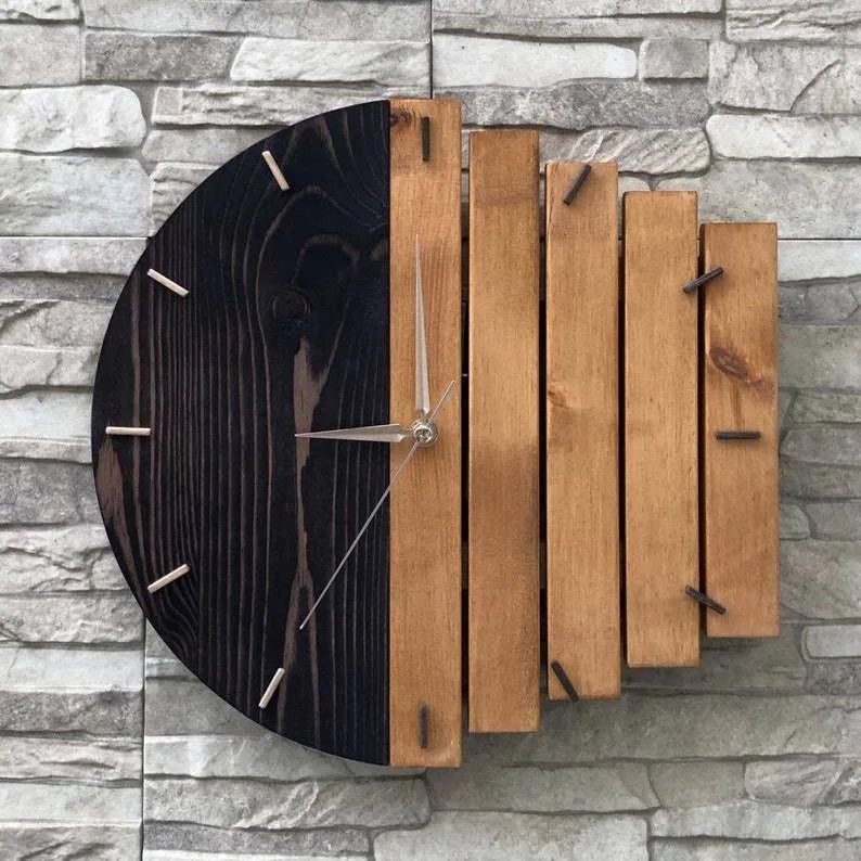 horloge murale bois abstraite moderne visage unique fixations sans tic tac