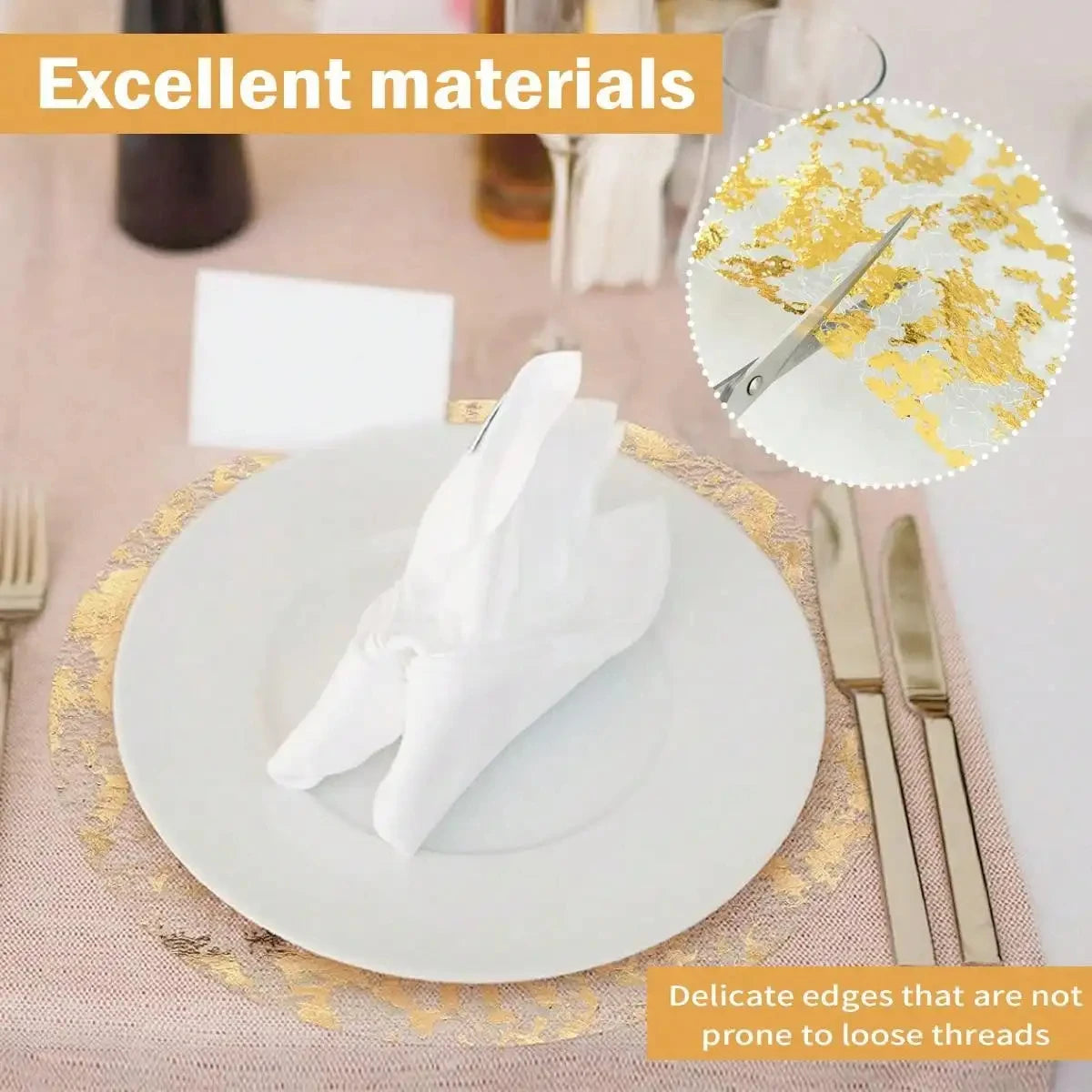 serviettes table modernes blanches dorées motif filetage pack 50pcs 33cm