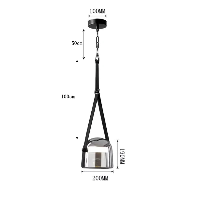lampe suspendue moderne minimaliste noir gris transparent brillante chaîne métallique câble électrique chambre salon