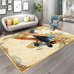 tapis rétro avion carte boussole moderne salon beige noir bleu rouge vert gris vintage