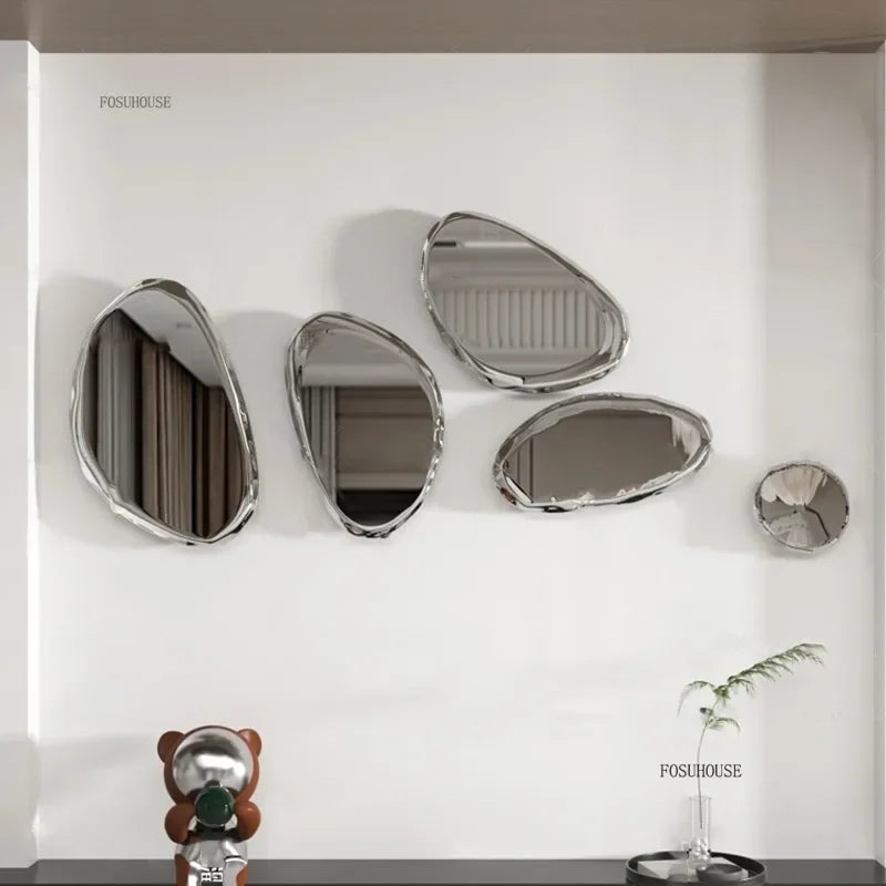 miroir moderne argenté géométrique deco murale chambre salon fixations adhésives grande taille various sizes