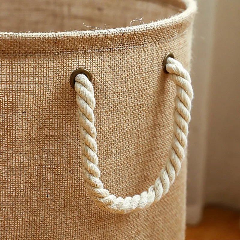 panier toile jute pliable imperméable poignées rustique beige blanc(franges)