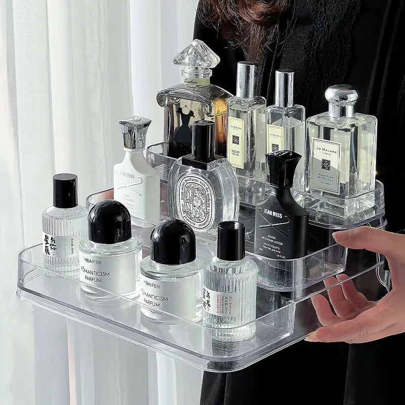 organiseur rangement transparent moderne maquillage parfum soins cosmétique deux étages acrylique multifonctionnelle