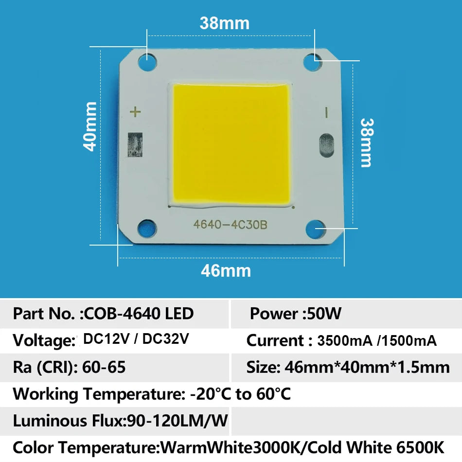 projecteur led 50w cob chip blanc orange bleu vert moderne