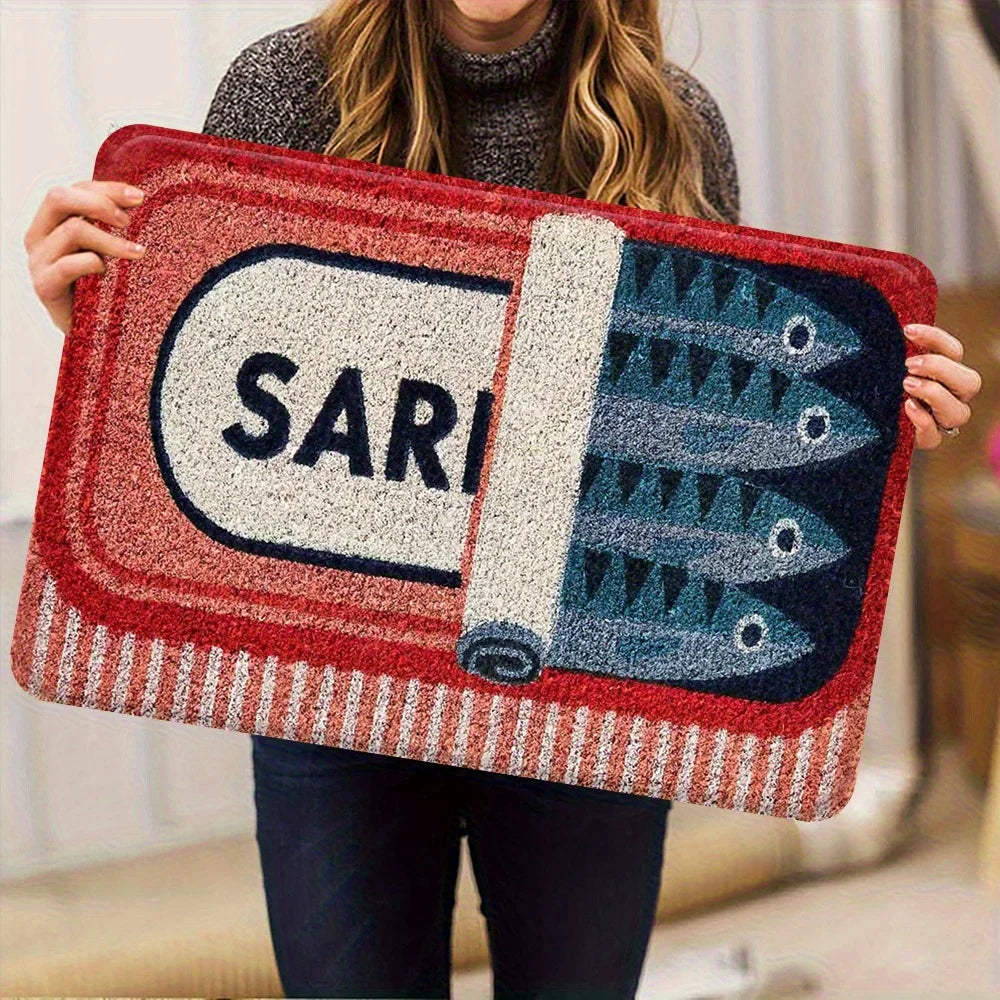 tapis sol moderne motif boîte sardines rouge blanc absorbant antidérapant extérieur