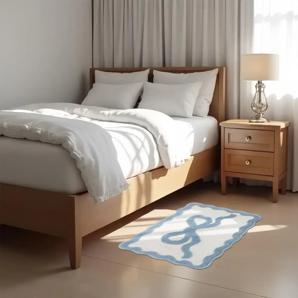 tapis bain blanc rose ruban doux moderne adhésif 40cm 50cm 60cm 80cm