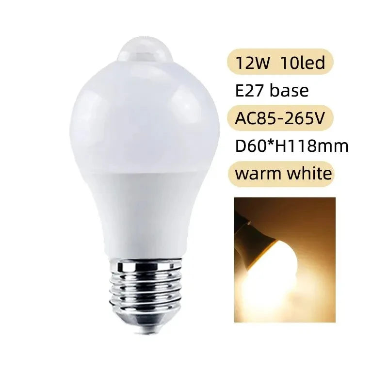 ampoule led 12w blanc détecteur mouvement pir salon parking couloir veilleuse e27 moderne translucent