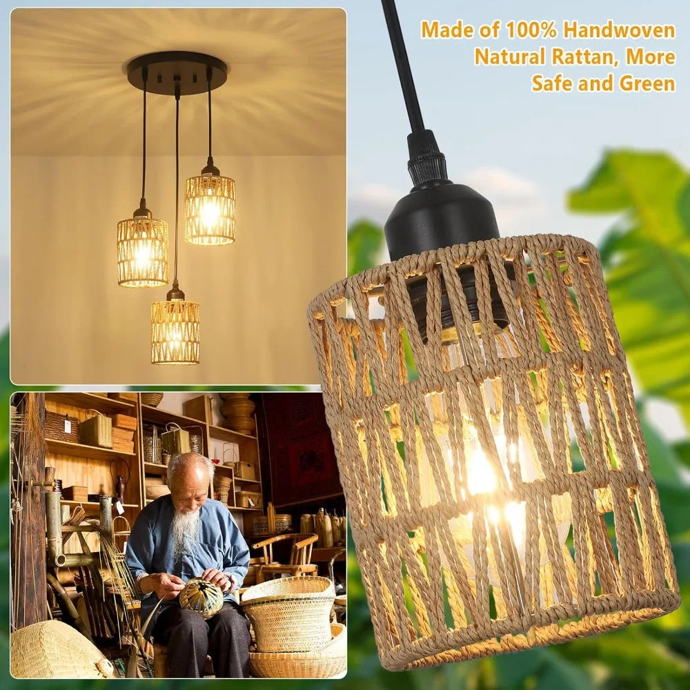 Suspension lumineuse moderne rotin noir beige ampoules E27 compatibles