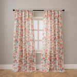 rideau fleuri polyester translucide classique franges beige rose vert bleu maison