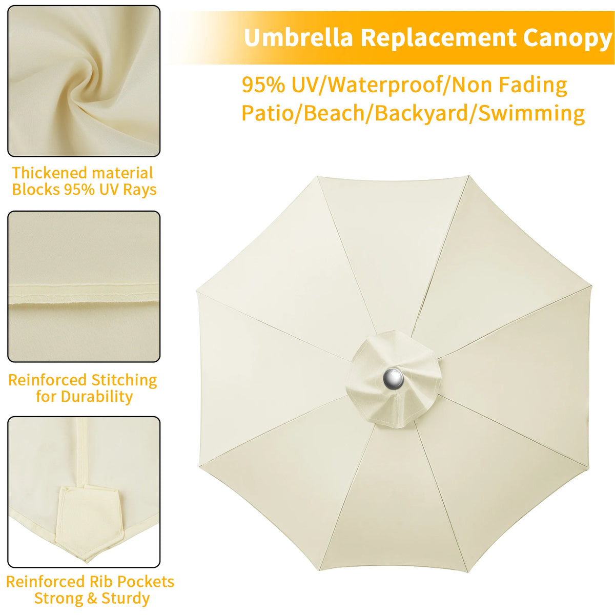 parapluie patio protection beige clair baleines moderne extérieur jardin remplacement toile supérieure
