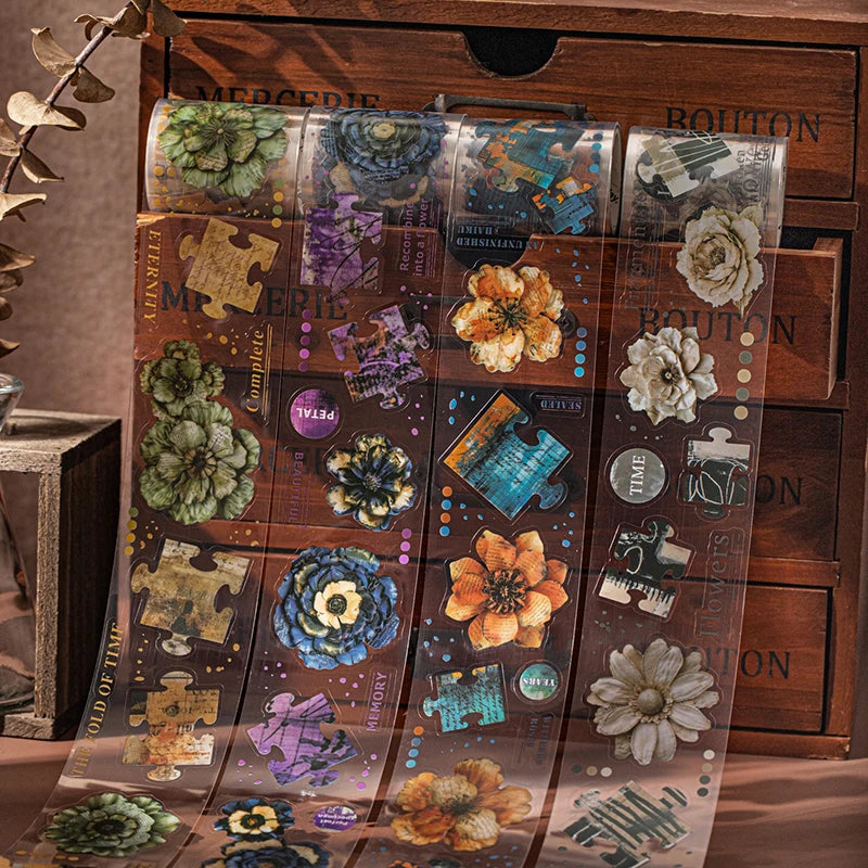ruban décoratif multicolore fleurs puzzles adhésif vintage romantique scrapbook papeterie art fleurs imprimées