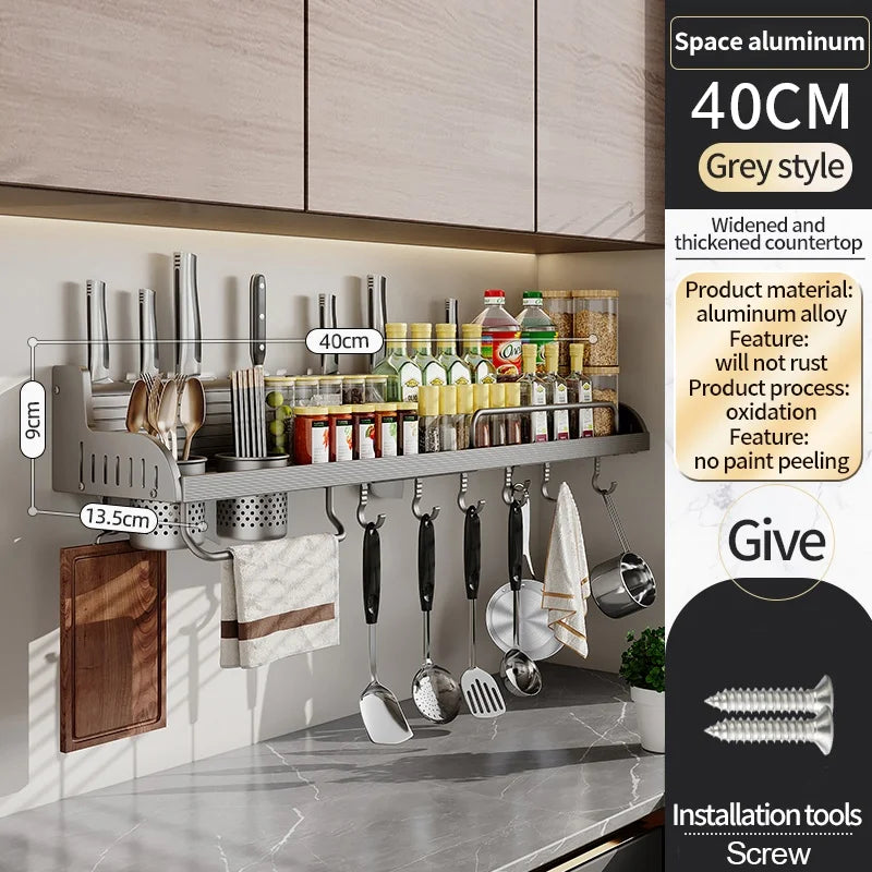 étagère cuisine multifonctionnelle argentée adhésive moderne couteaux cuillères bouteilles serviettes