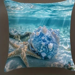 taies d'oreiller motif marin étoiles mer poissons moderne bleu clair coussin carré 45x45cm polyester