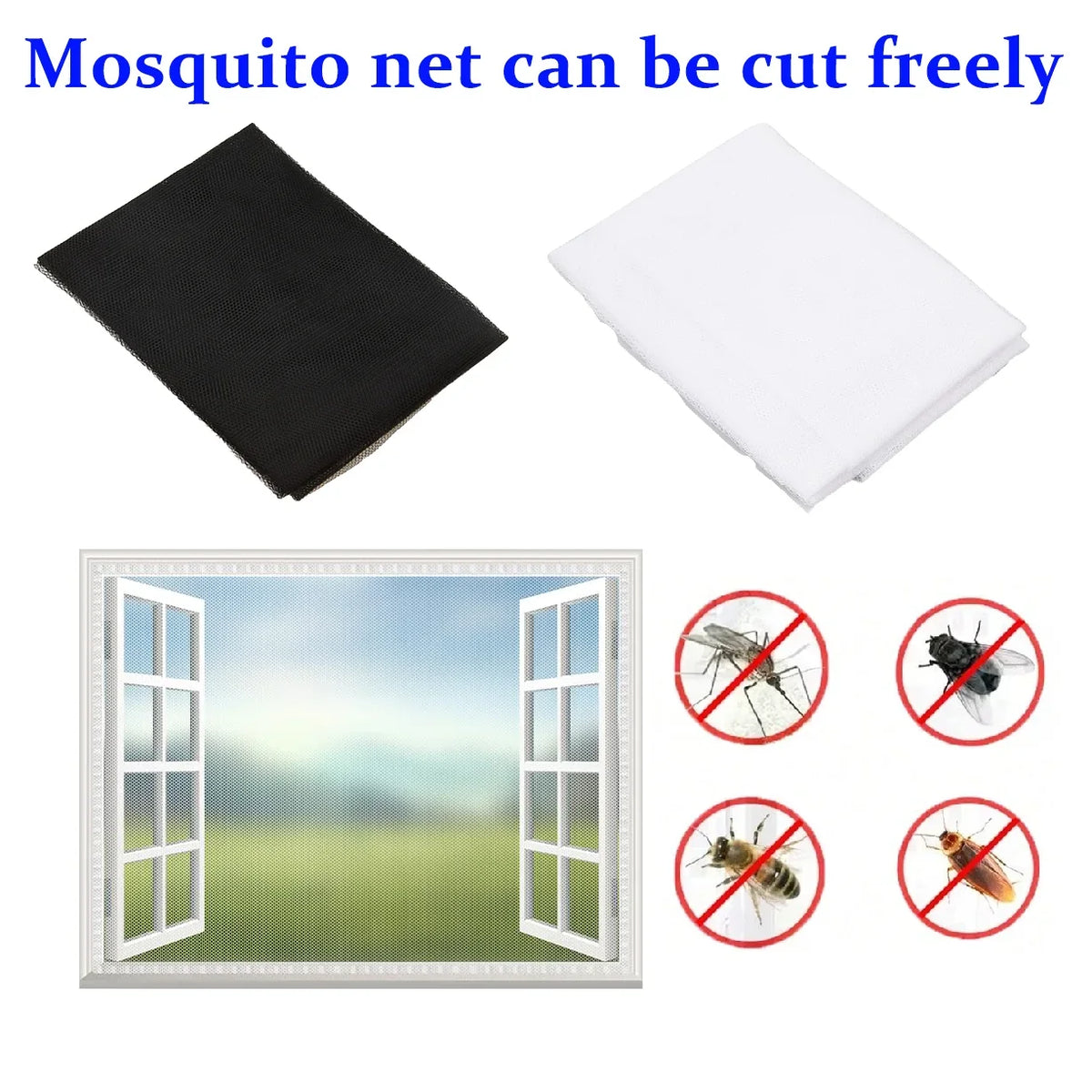 filet anti moustiques noir blanc transparent ajustable maison extérieur double face tape mesure maille