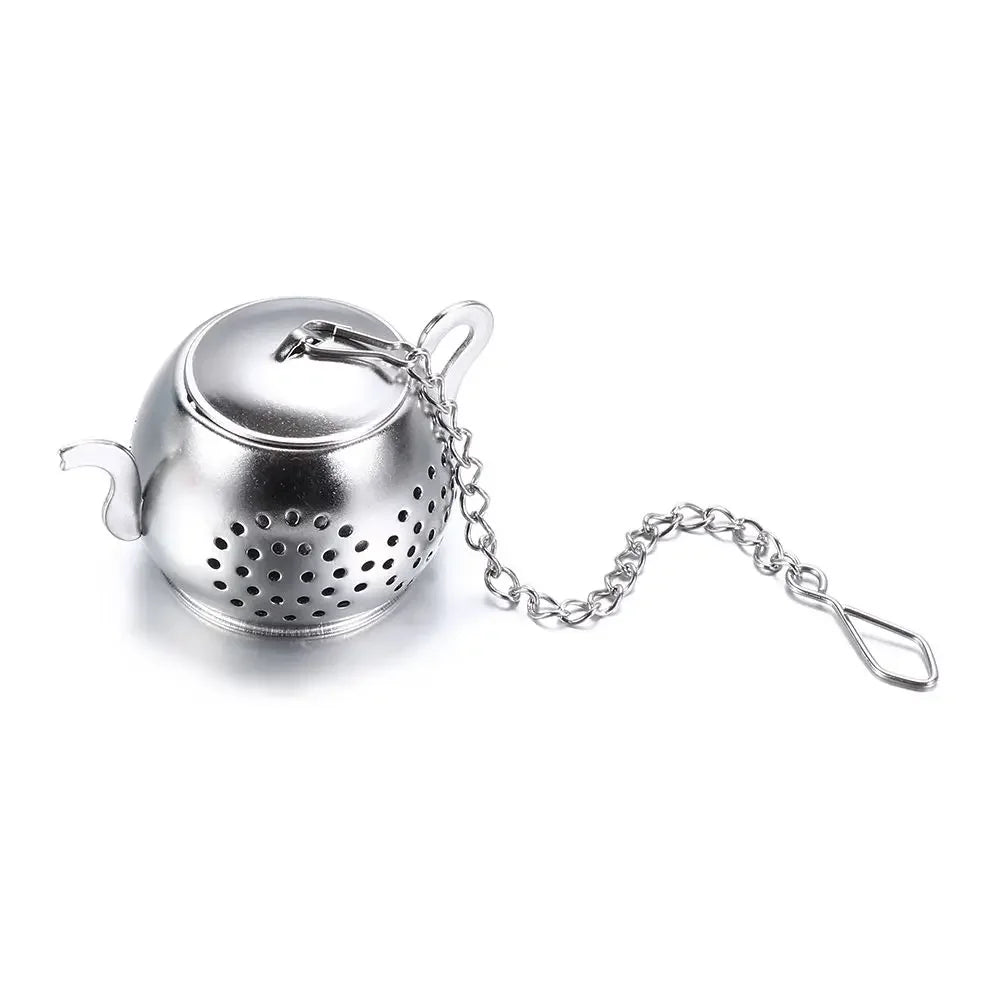 infuseur thé maille fine chaîne boucle moderne argenté filtre épices cuisine théière herbes thé