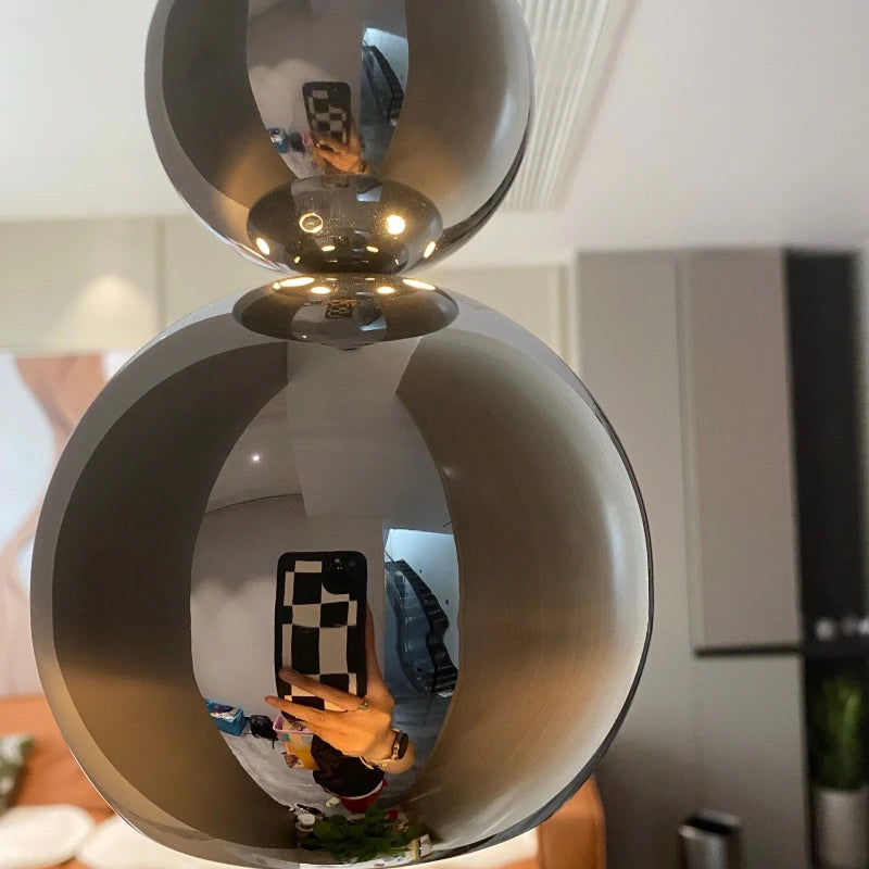 Suspension moderne argentée boules multiples salon chambre éclairage 15 30m² cordon noir