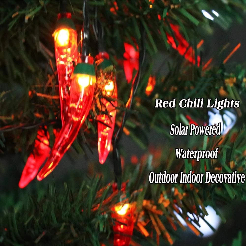 guirlande lumineuse piments rouges extérieure festive piments translucides texture décorative panneau solaire autoinstallation led