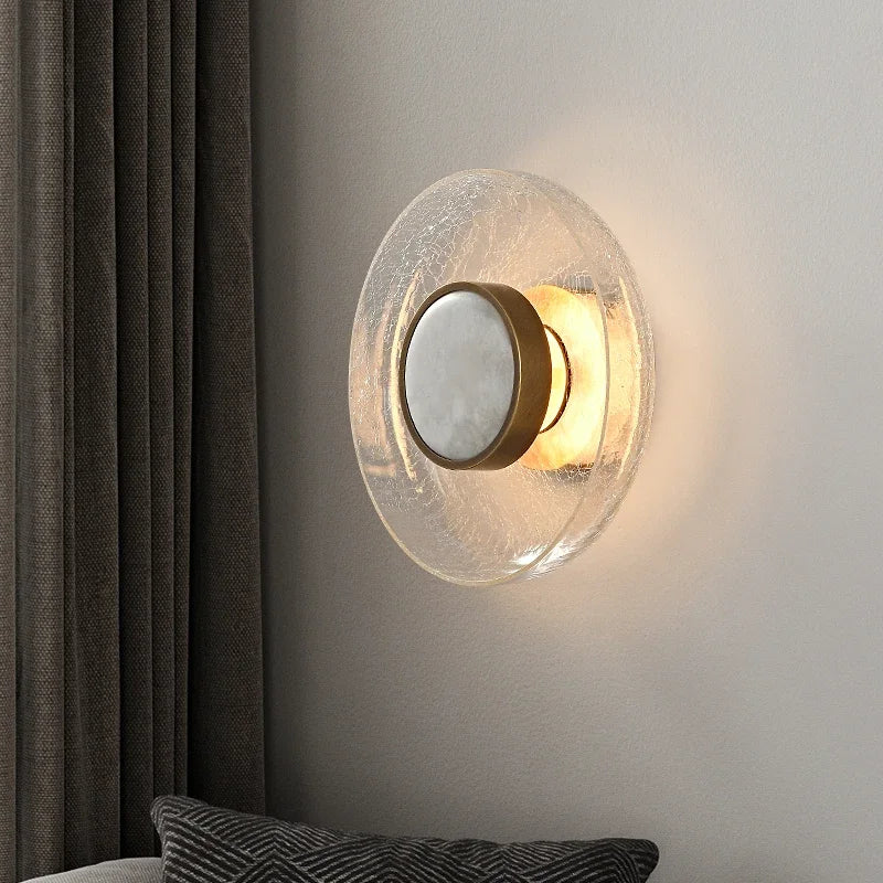 applique murale moderne verre craquelé bronze beige clair lumière filament