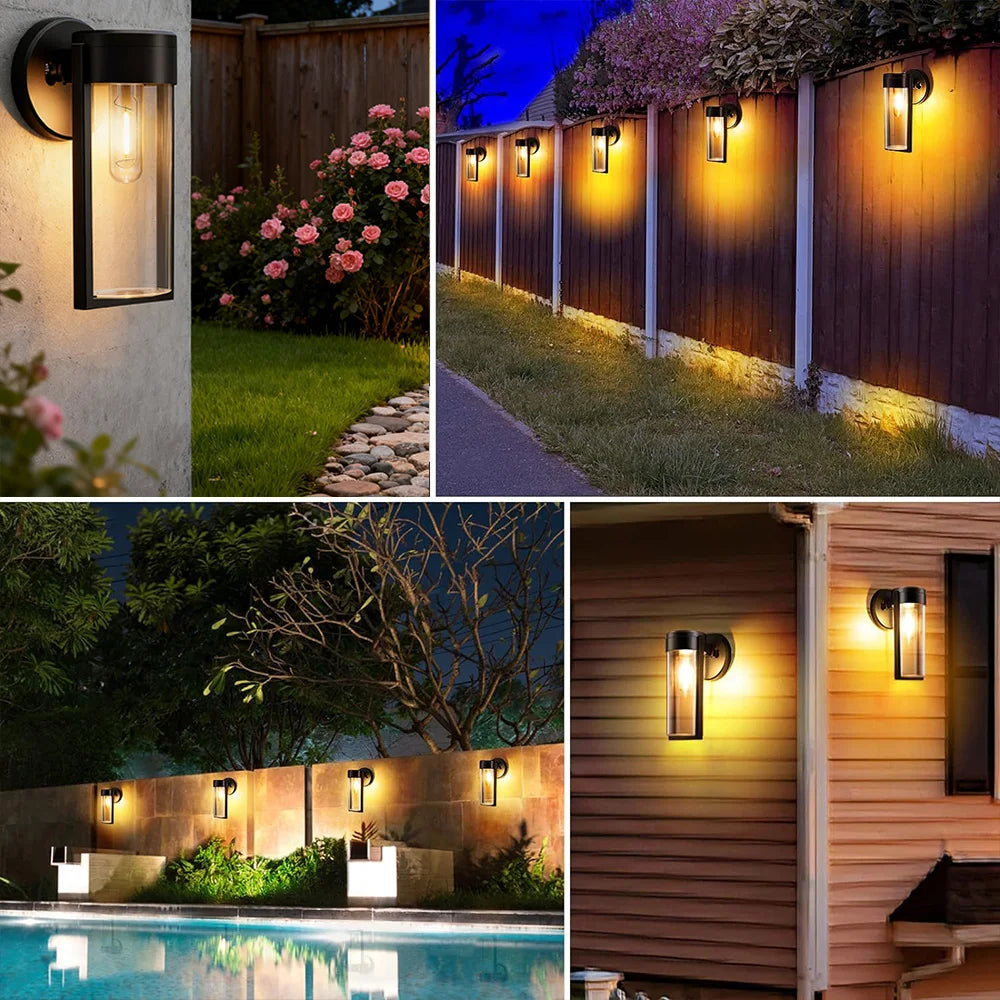 lampe solaire murale moderne noire transparente ip65 led interrupteur panneau solaire