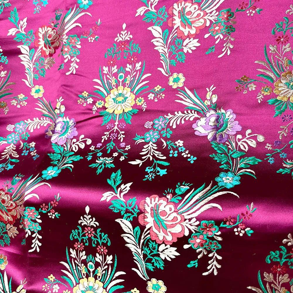 tissu brodé floral polyester opaque noir rose bleu violet traditionnel rapide respirant abrasion 75cm