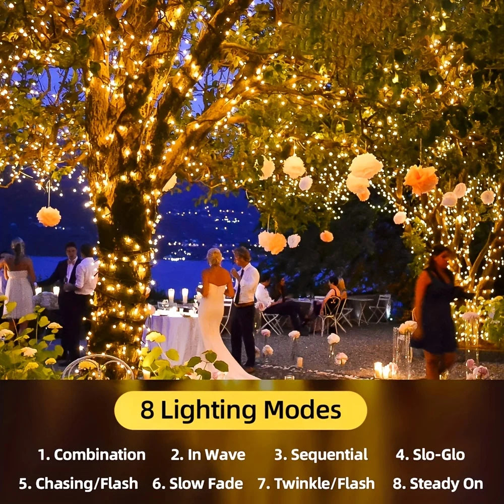 guirlande lumineuse solaire extérieure 100 led blanc chaud mode fixation piquet panneau solaire modes