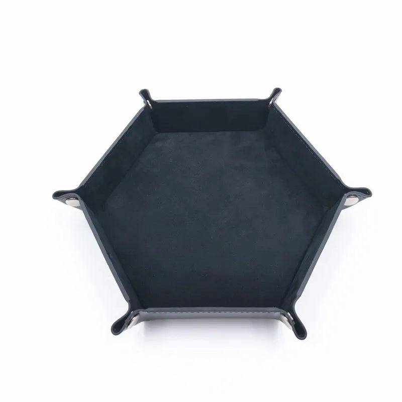 plateau dés hexagonal feutre pliable vert marron bleu rouge noir moderne clous métalliques différents