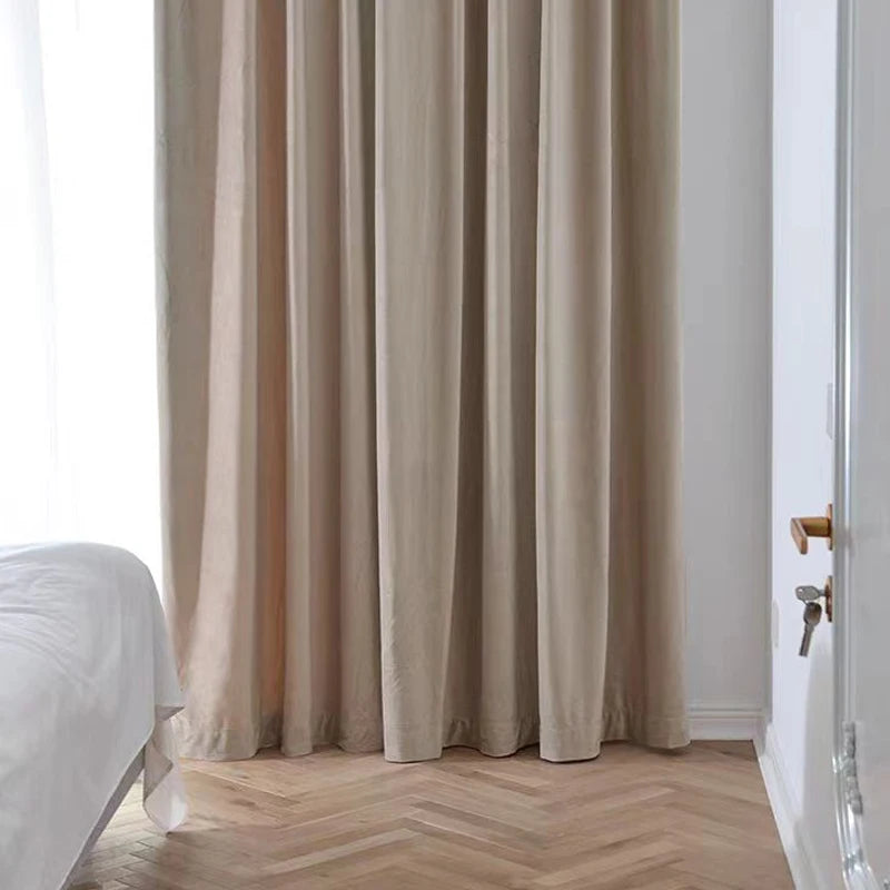 rideau moderne polyester beige clair uni satiné maison opacité inclusion fenêtre française