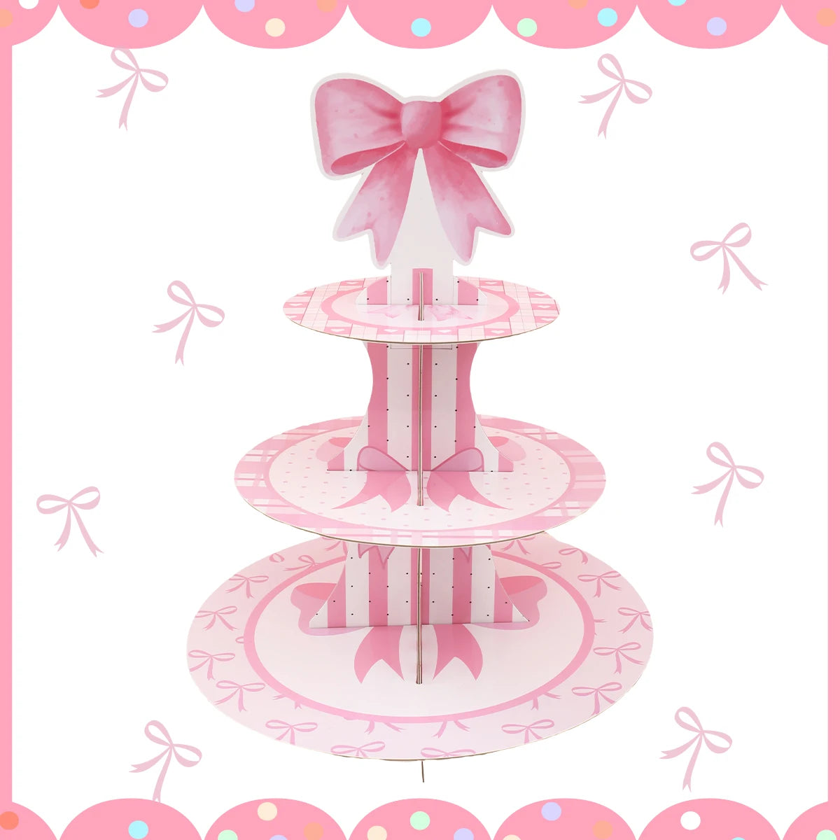 support cupcakes rose festif rayures rubans blanc anniversaire mariage décoration festive