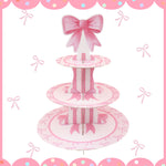 support cupcakes rose festif rayures rubans blanc anniversaire mariage décoration festive