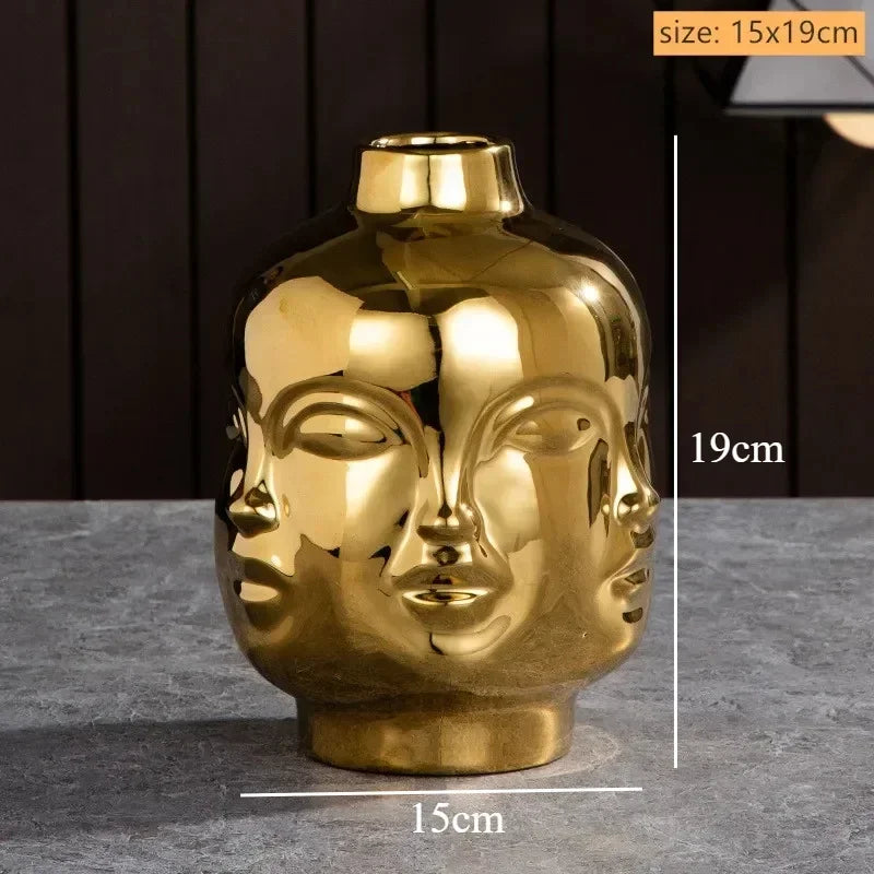 Vase céramique moderne vase table blanc visage sculpté lèvres sculptées art déco