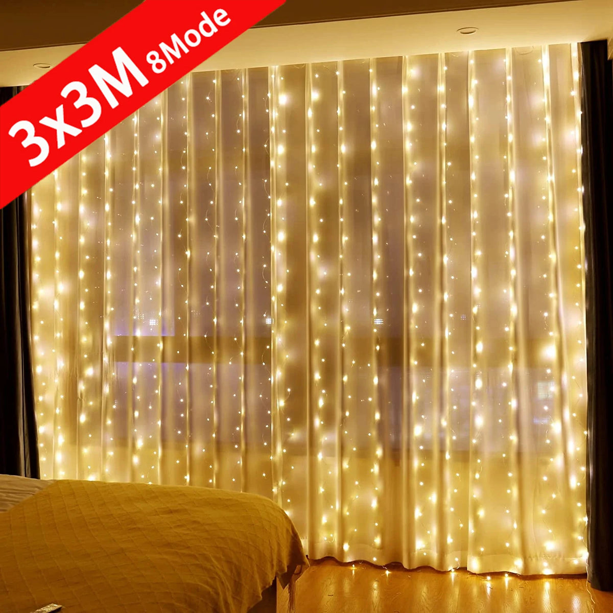 rideau lumineux led blanc translucide décoration noël mariage jardin intérieur extérieur télécommande usb