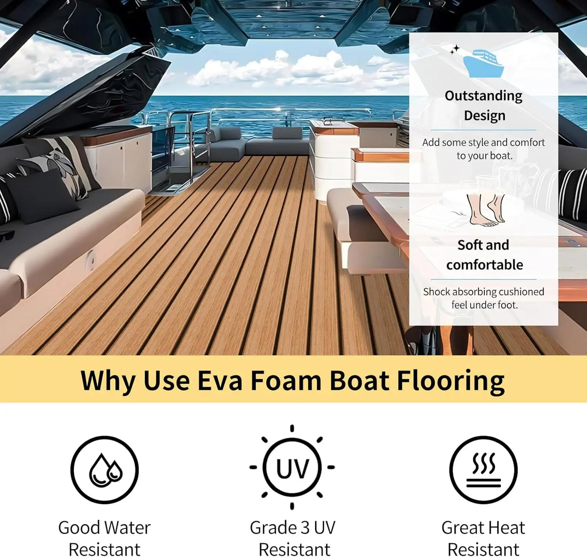 revêtement sol bateau mousse eva imitation teck antidérapant adhésif marron noir yacht
