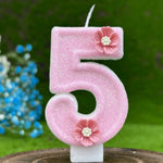 bougies anniversaire numéraux pailletées rose fleurs relief decoration festive tringle fixe boîte rangement