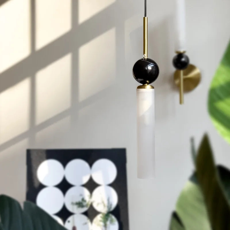 lampe suspendue moderne sphère noire tube blanc doré led salon chambre