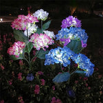 lampe solaire bleue rose blanche violette fleurs hortensias piquet métallique extérieur moderne