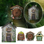 décoration extérieure porte fée bois feuilles pierre adhésif bienvenue fantaisie rustique jardin ornement