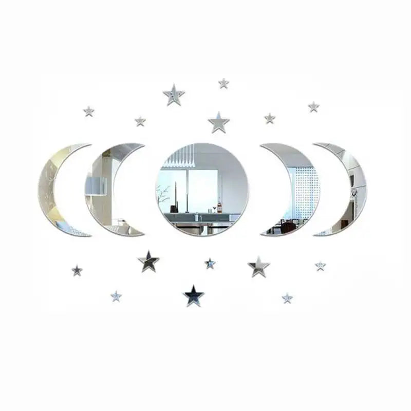 miroirs argentés effet miroir adhésifs modernes 10 étoiles cercle croissants