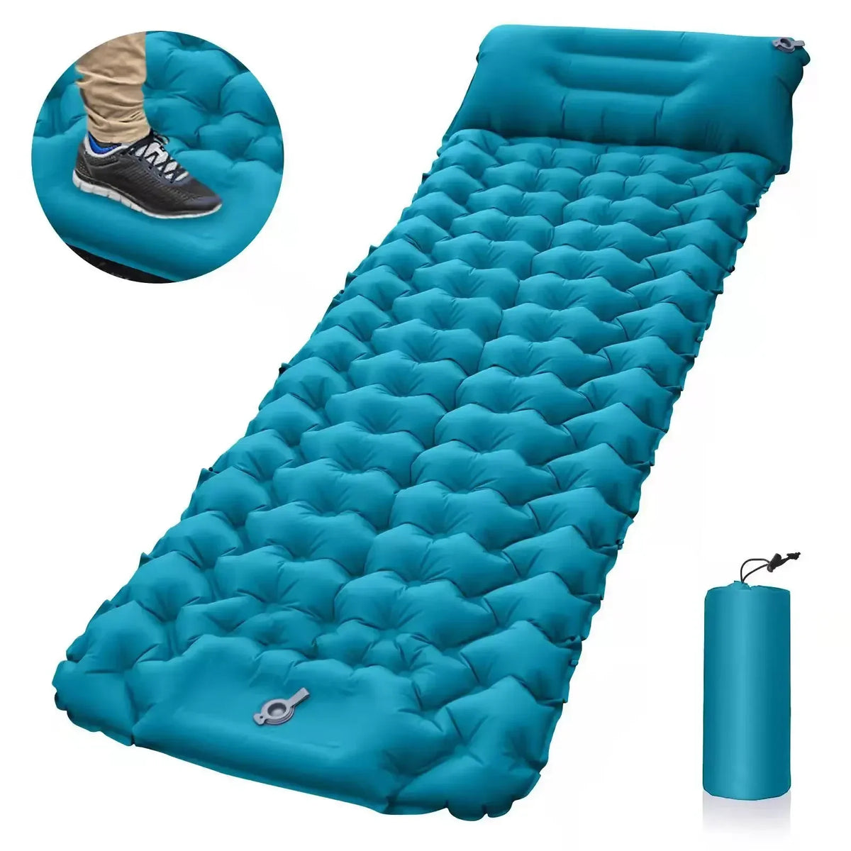 matelas gonflable bleu orange gris texture bulles confortable pompe air