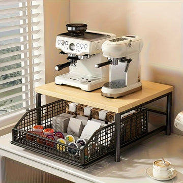 organisateur cuisine meuble rangement blanc noir panier fil métallique plateau bois moderne étageries multifonctionnel