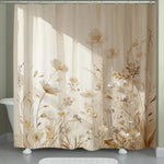 rideau douche moderne fleurs stylisées beige opalescent polyester jacquard naturel élégant salle bain respectueux