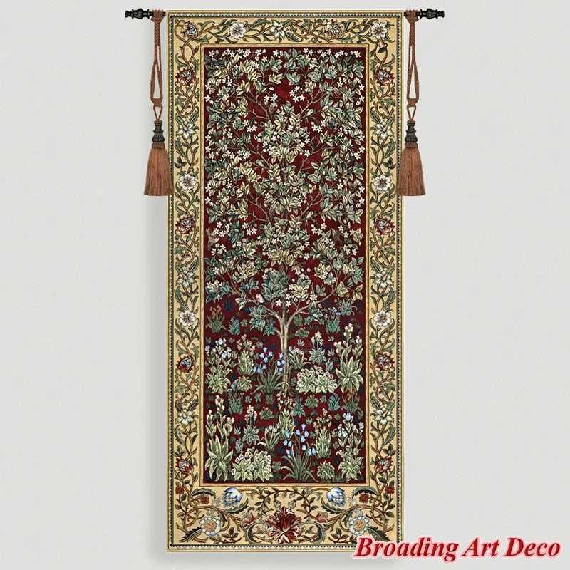 tapis coton brodé floral art deco rouge vert beige blanc 70x160cm
