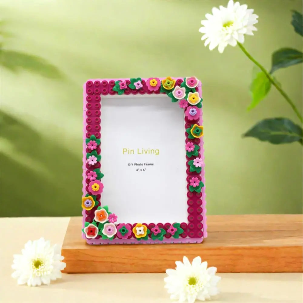 cadre photo floral transparent diy enfantin couleurs vives rose fuchsia vert orange violet