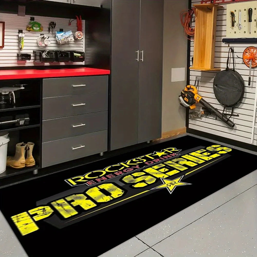 tapis noir jaune rockstar energy pro series antidérapant polyester moderne salon chambre sol maison